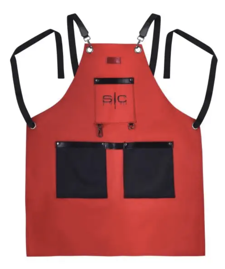 Stylecraft WATERPROOF BARBER/SALON APRON WITH CROSSBACK STRAP IN RED/BLACK DESIGN